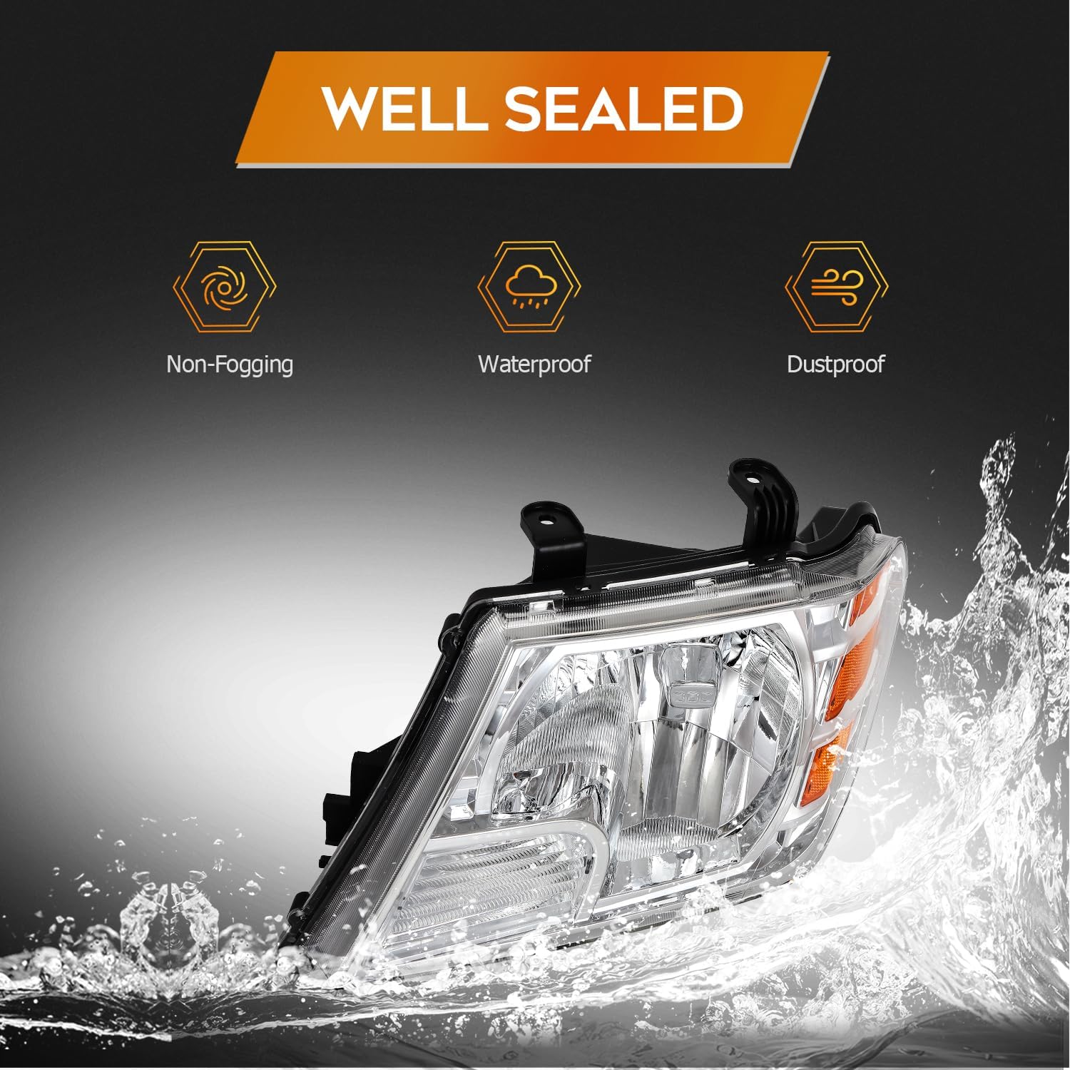 26060-ZL40A Headlight Assembly Fit with 2009-2019 for Nissan Frontier Black Housing Amber Reflector Clear Lens Driver and Passenger Side Headlamp