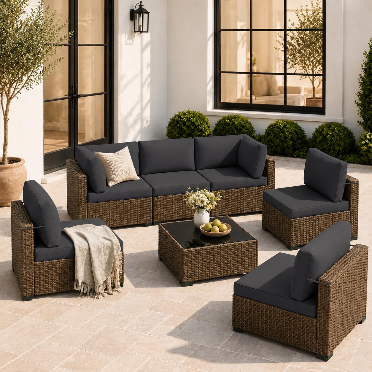 LOUVIXA 7 Piece Outdoor Patio Furniture Set Sectional Sofa