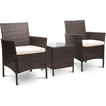 Siruiton Leisure Zone Rattan Wicker Garden Furniture Set 3 Piece Patio Outdoor Rattan Patio Set Includes Cushion One Glass Table 1 Year Warranty Brown Amazon Co Uk Garden Outdoors
