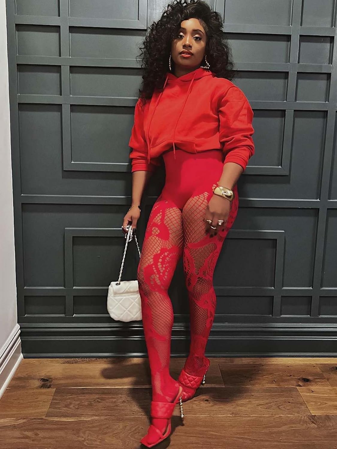 Women's Sexy Fishnet Seamless 2 Piece Outfits Mock Neck Long Sleeve Crop Top Legging Set Club Lingerie Sets - Image 5