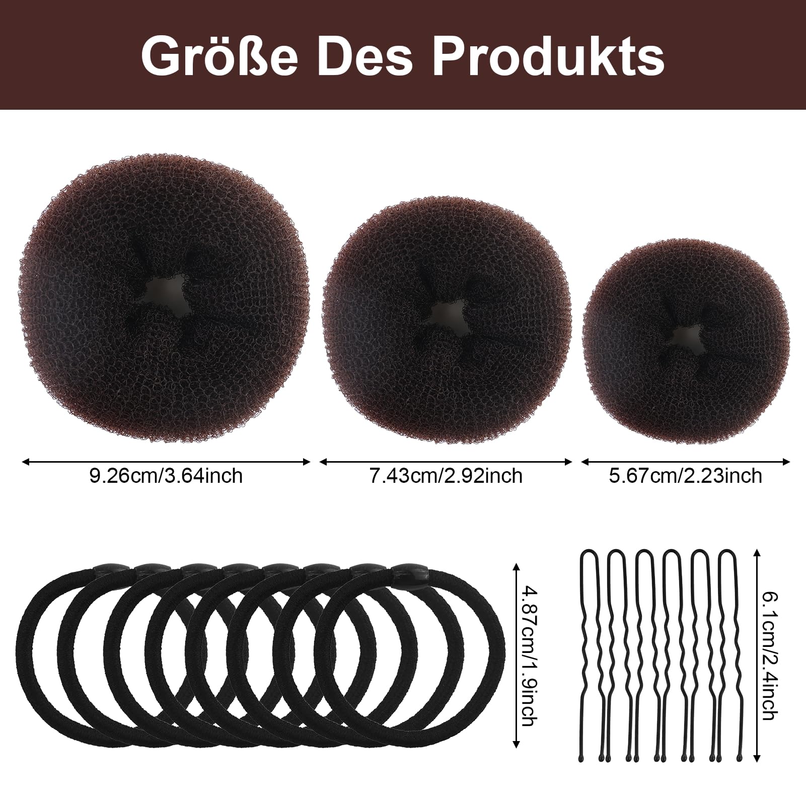 6 Pezzi Ciambella Per Chignon, ciambella chignon facile per capelli, elastico per ciambella chignon, marrone, con 20 elastici neri e 20 clip forma di U, per bambini, feste, vacanze