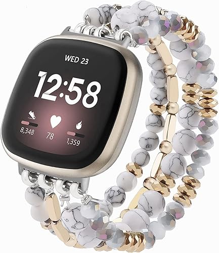 Miniatura 1 de VISOOM Pulsera bohemia con cuentas para Fitbit Versa 3Sense Band para mujer, bonita correa elástica hecha a mano con cuentas elásticas para niñas,