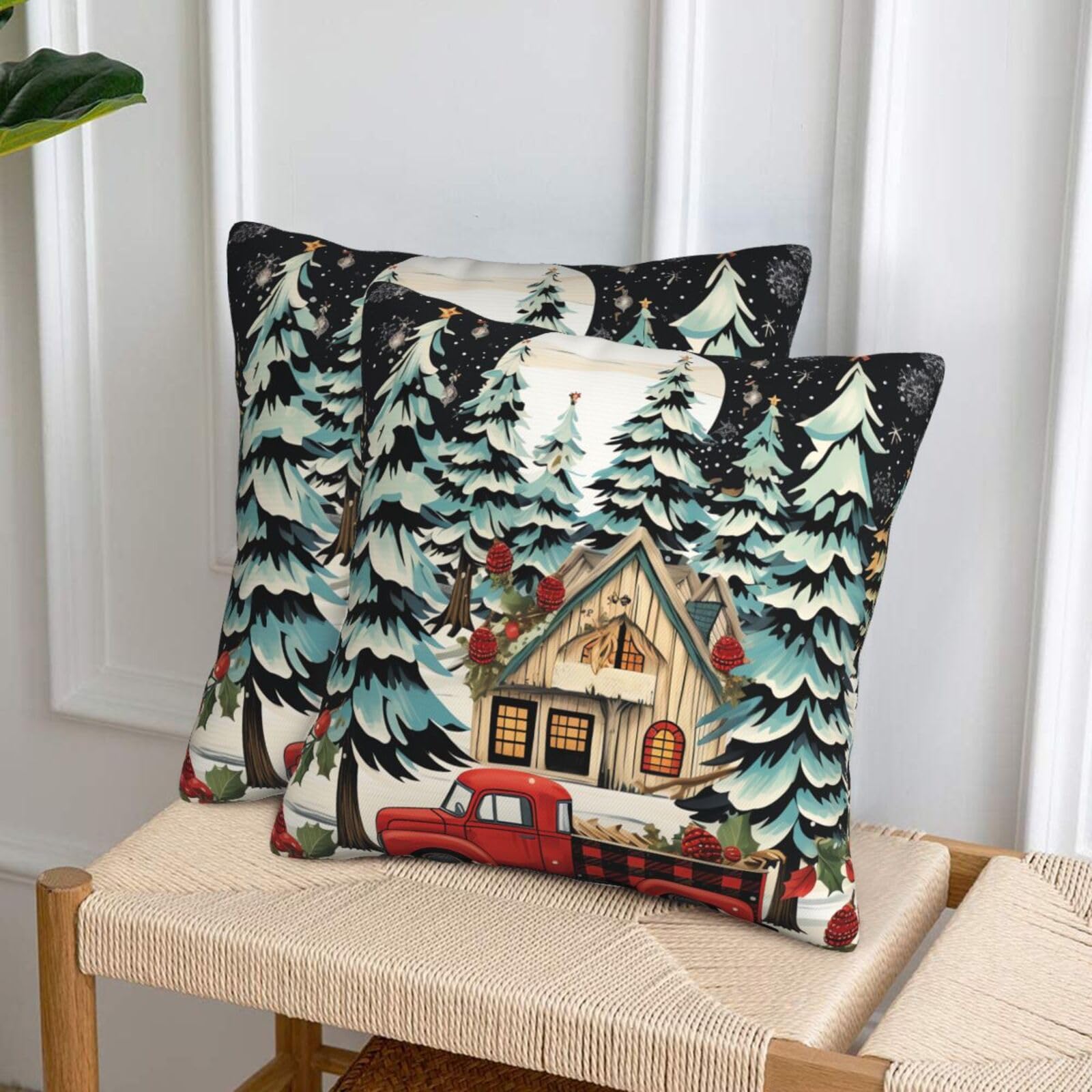 NONHAI Decorative Throw Pillow Covers Set of 2, 18"x18" Square Cushion Case Soft Comfy Farmhouse Christmas Throw Pillows for Couch Cushion Livingroom Farmhouse Home Decor Pillowcases
