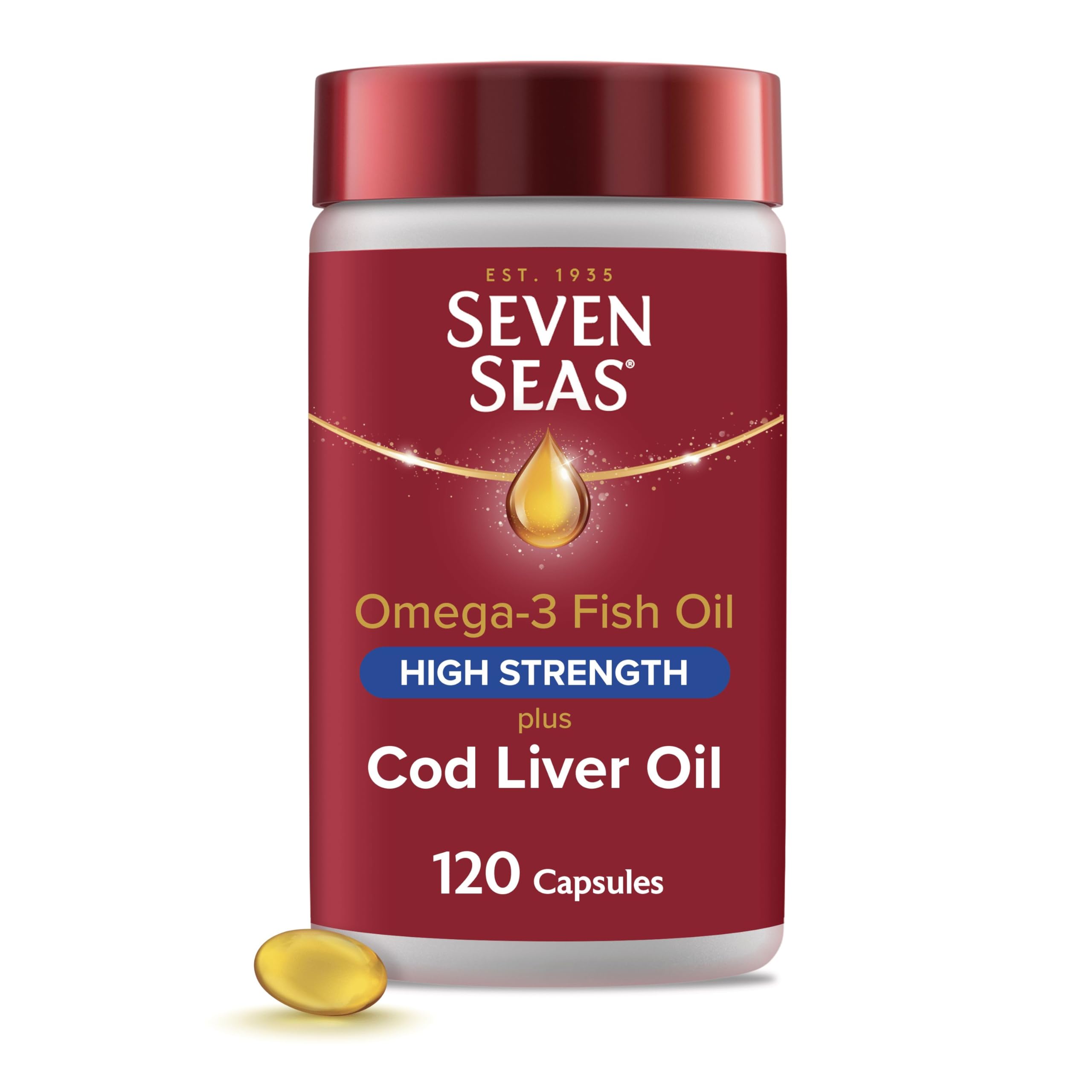 Seven Seas Omega-3 Fish Oil High Strength Plus Cod Liver Oil, 120 Capsules