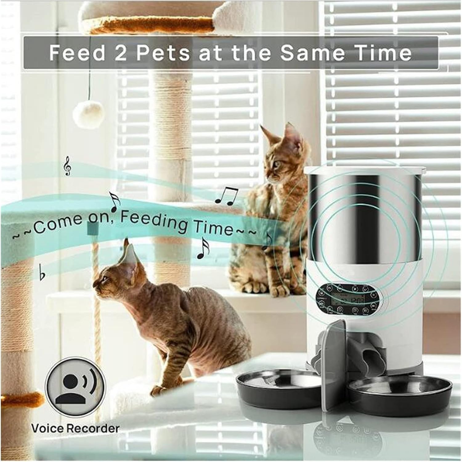スマートAPPペットフィーダー猫と犬の餌自動ディスペンサーステンレススチールボウル猫と犬と記録タイミング給餌 操作簡単  【マシーン】