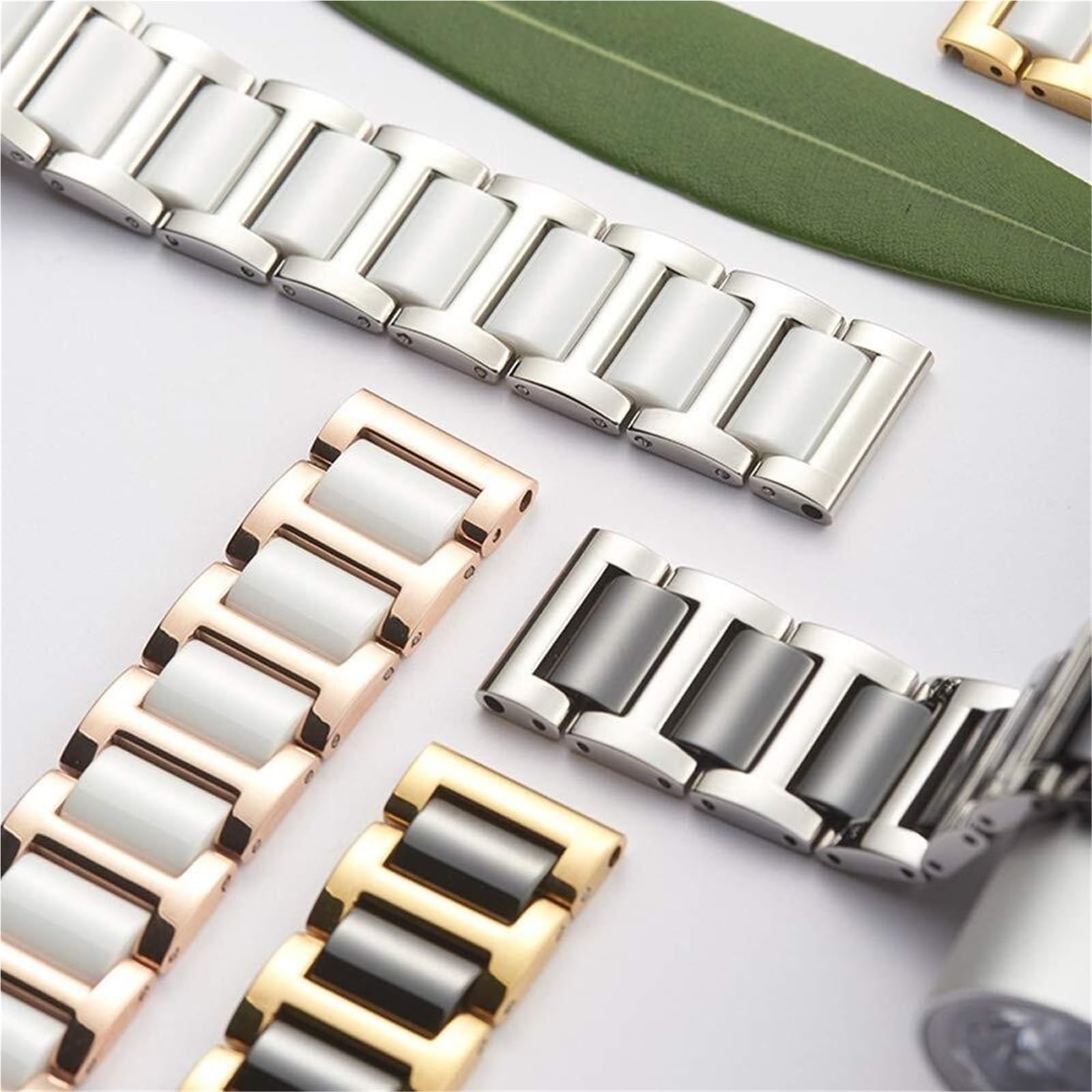Correa de cerámica Universal para Reloj (14 mm, 16 mm, 18 mm, 20 mm y 22 mm) con Cierre desplegable de liberación rápida (Plata y cerámica Negra de 16 mm)