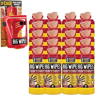 Big Wipes Commercial Shop Supply Kit: The Cage Heavy Duty Wipe Holder with 20 Pack Heavy Duty Industrial Hand Cleaning Wipes, Bulk Professional Cleaning Kit for Automotive Shops, Workshops and Industr