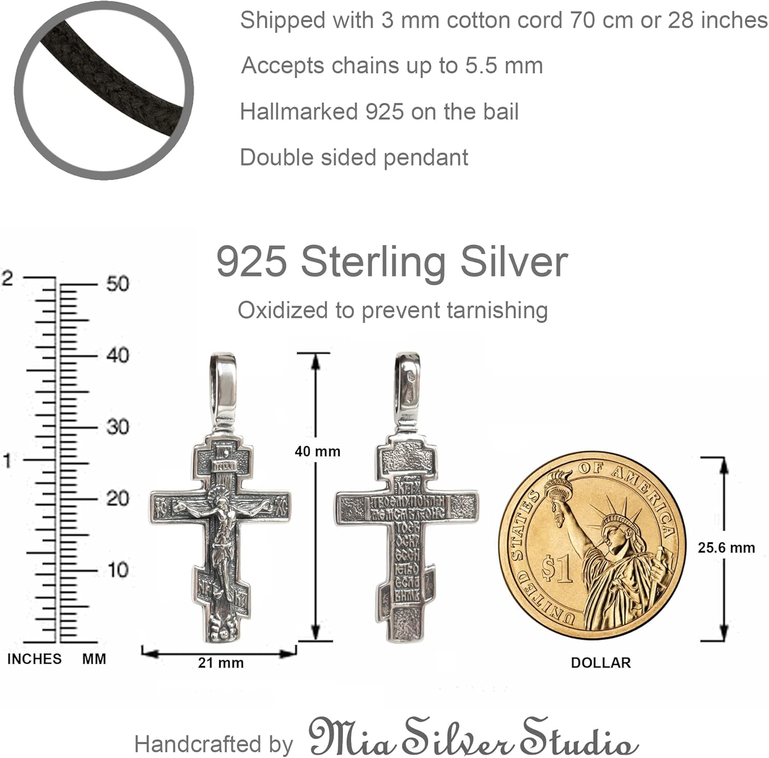 925 Sterling Silver Orthodox Cross Necklace for Men Women - Handmade Crucifix Jesus Christ Pendant with Christian Prayer - Unique Religious Jewelry Gift - Image 6