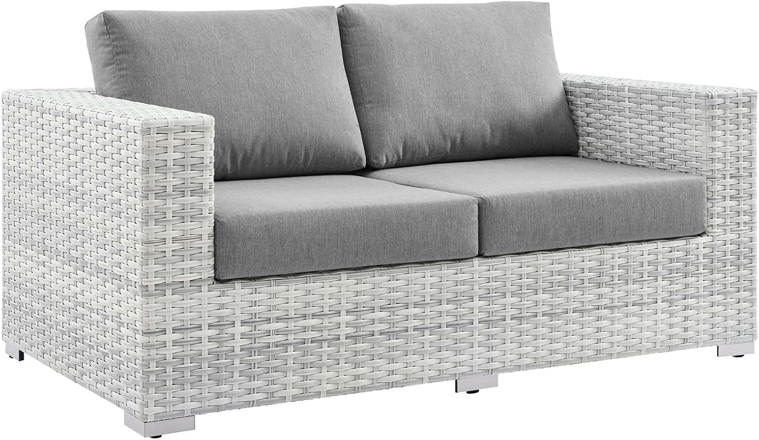 Modway Convene Wicker Rattan Outdoor Patio Loveseat in Light Gray Gray