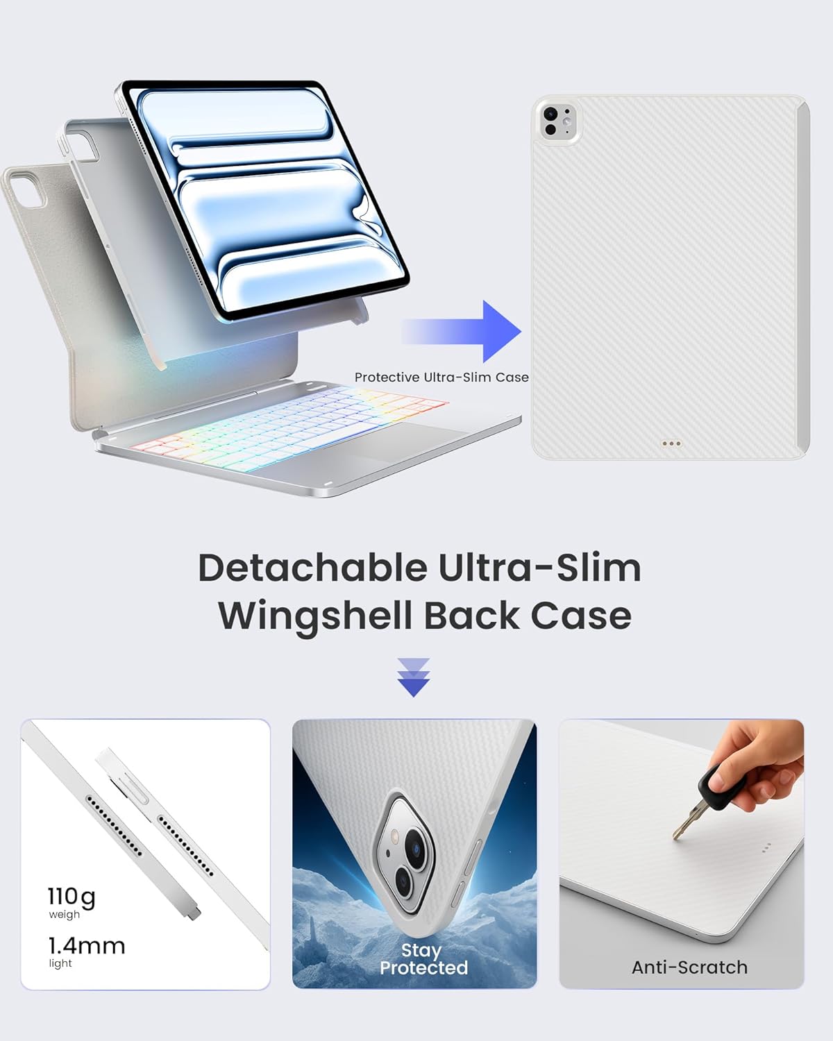 typecase Edge+ Keyboard Case for iPad Pro 13-inch (M5/M4, 2025/2024), Silver Keyboard with 11-Color Backlight, Multi-Mode, Removable Carbon Fiber Back Case, Magnetic Floating Stand, Larger Trackpad - Image 3