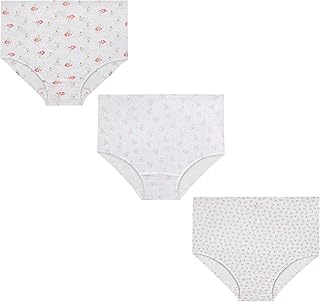 شارمين ملابس داخلية للنساء سراويل 3 قطع في كل عبوة ابيض مع زخرفة متنوعة مقاس L قطن