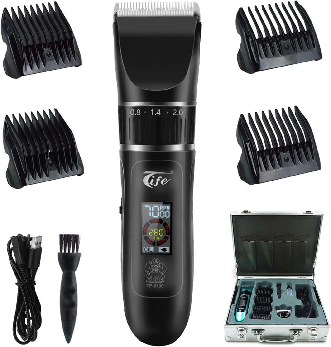 Dog Grooming Clippers, Heavy Duty Low Noise Dog Shaver with Ceramic Trimmer Blade,Professional Quiet Rechargeable Electric Hair Cutting Kit for Dogs Cats