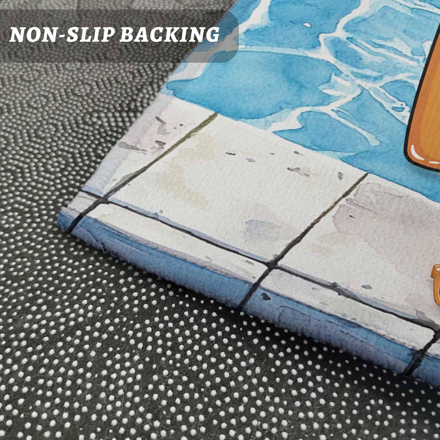 Kitchen Rugs and Mats Set,Summer Vacation Swimming Pool 2 Pieces Non Slip Cushioned Rug Floor Mat Sunglasses Slippers Palm Tree Absorbent Area Runner Comfort Standing Mats for Sink Bathroom