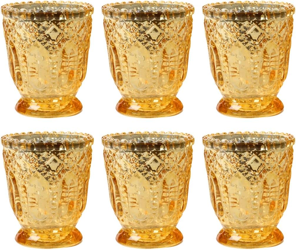 Koyal Wholesale Vintage Glass Candle Holder - Votive Tea Light Candleholders -Décor for Dinner Parties, Holidays, Weddings & Birthdays - 3 x 2.75, Antique Gold (Pack of 6)