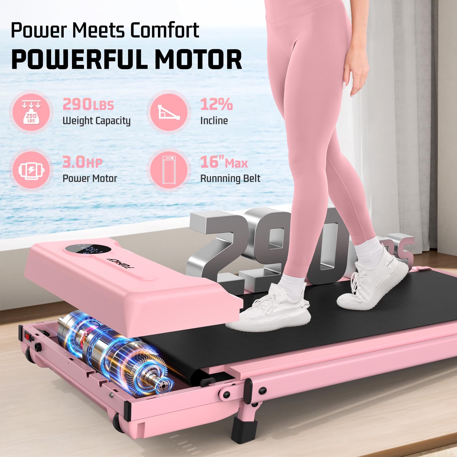 FUNMILY Upgrade Walking Pad Folding Treadmill with 12%/15% & Handle Bar, 3.5HP Foldable Under Desk Compact Treadmills for Home/Office/Gym, 400+lb Capacity, Shock Absorption: Hot Pink