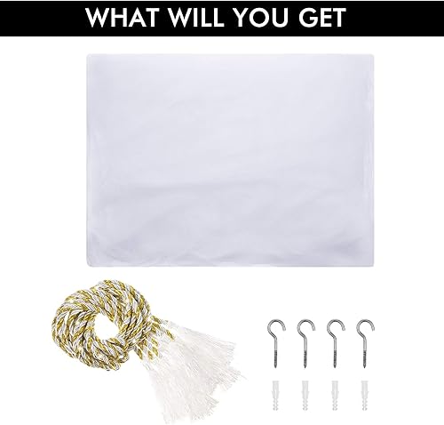 Miniatura 6 de Cortinas de cama con dosel de 4 postes de esquina, mosquitera grande, decoración de princesa, cortinas con 4 colgantes de borla para cama