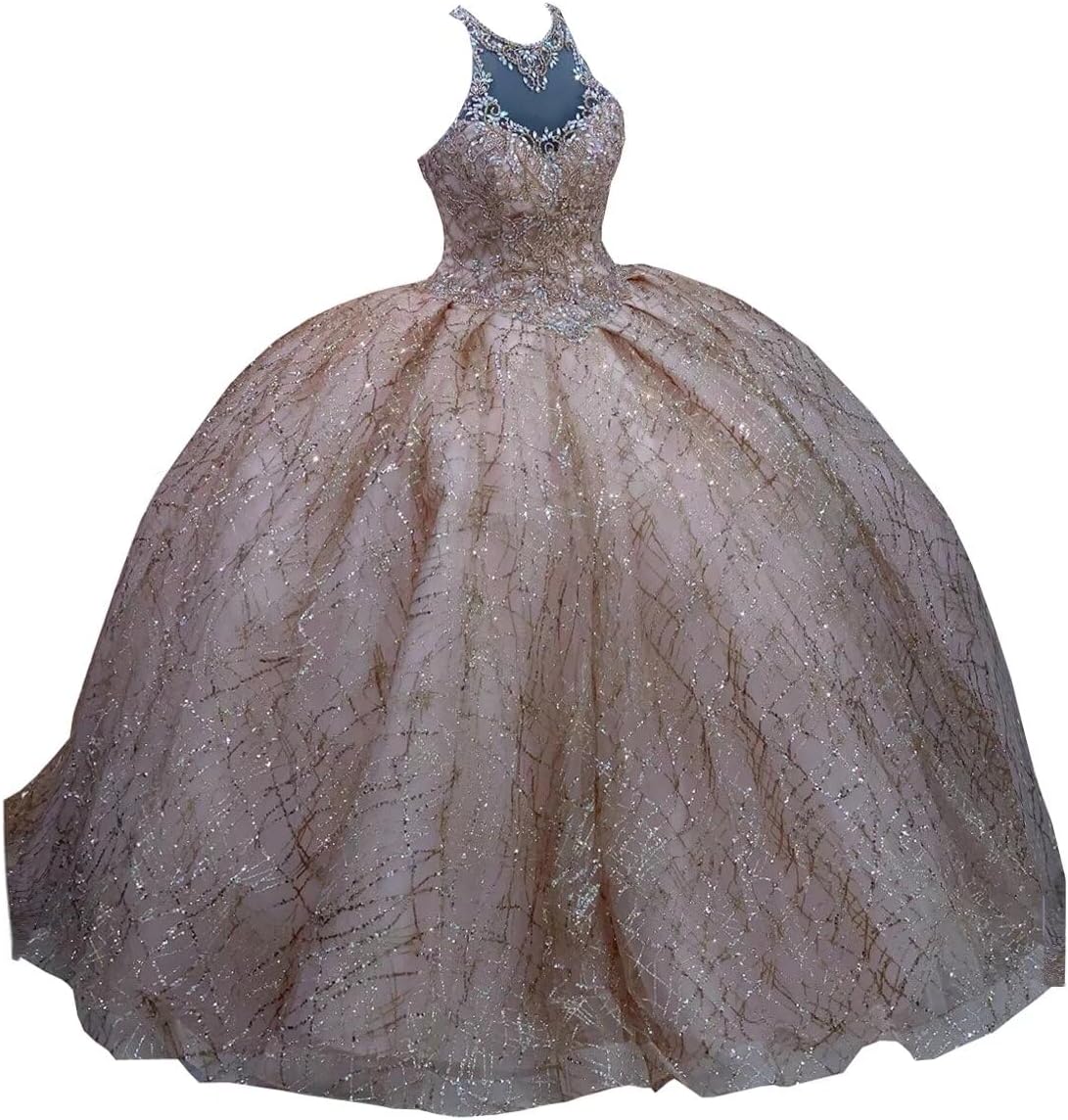 Mollybridal Blingbling Sequins Fabric Long Queen Shawl Ball Gown Quinceanera Prom Dresses Crystal 2025