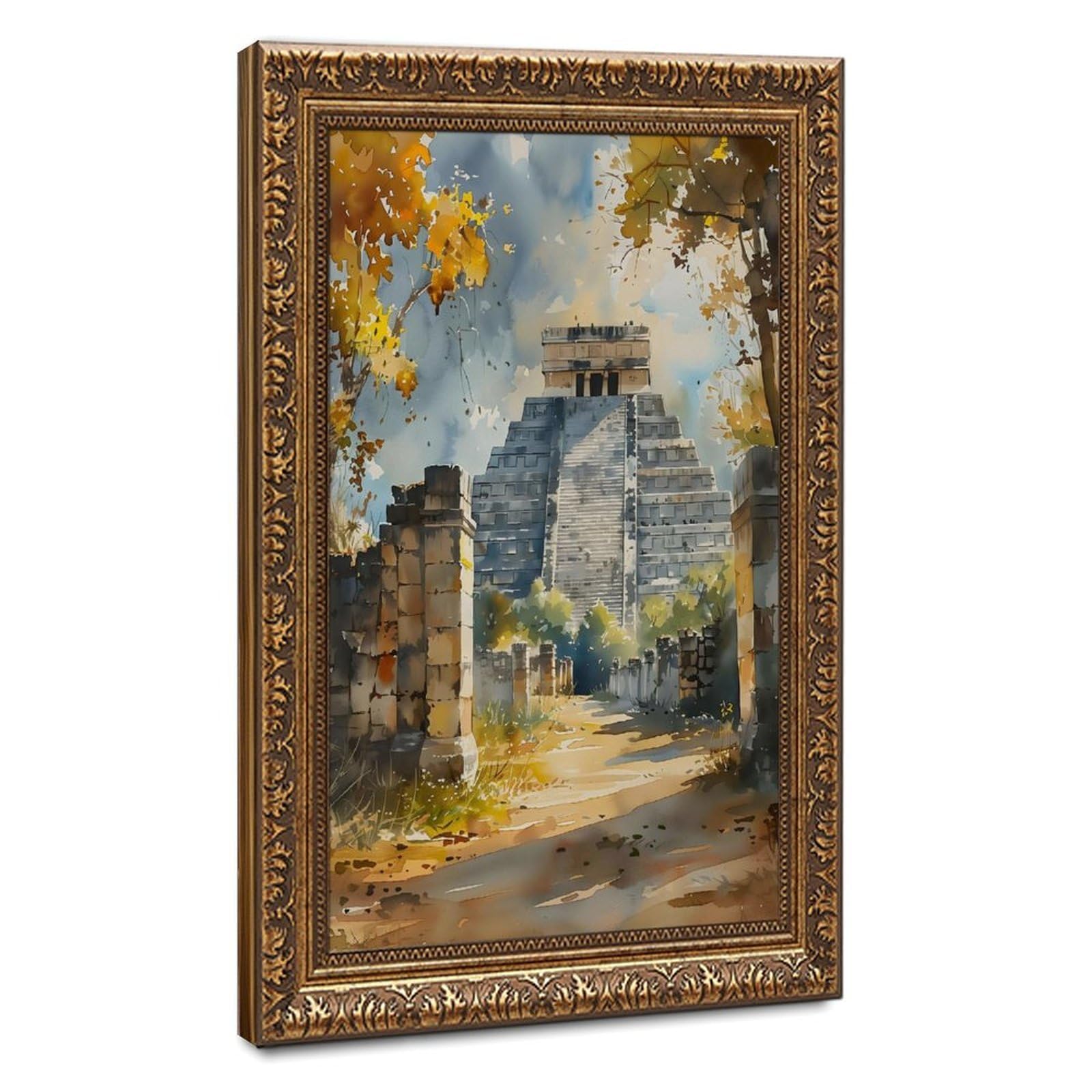 Bareronor Chichén Itzá Watercolor Canvas Poster Bedroom Decor Landscape Office Room Decor Gift 24" L X 36" W