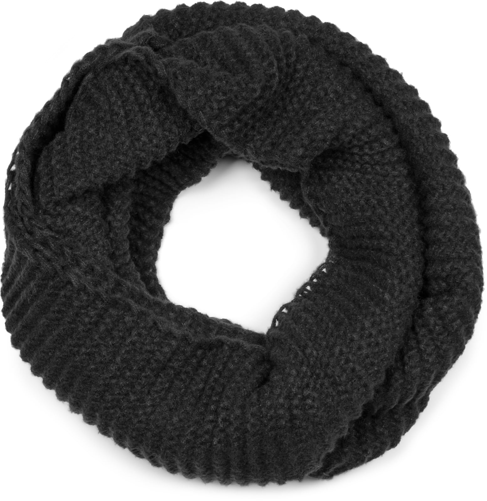 styleBREAKER Unisex Knitted Loop Scarf Unicoloured with wave pattern, warm winter knitted scarf, tube scarf 01018169, Colour:Black