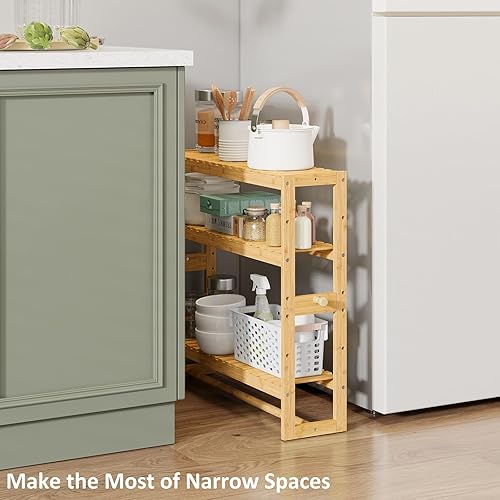 Miniatura 9 de RRX Organizador de almacenamiento de estante de baño, estante de baño, organizador de bambú de 3 niveles ajustable con barra, colgante, estante