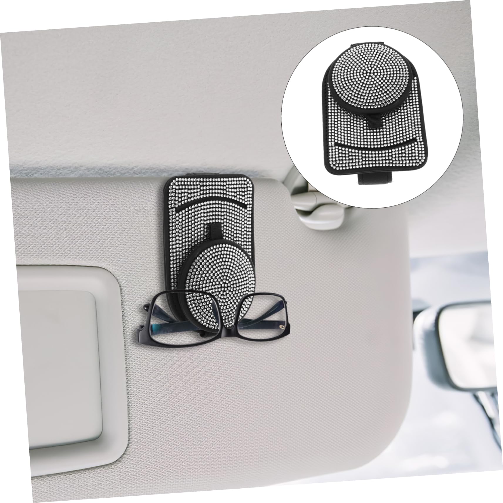 Gatuida 3pièces Porte-lunettes De Voiture Avec Strass Support à Clip Pour Pare-soleil Accessoire Esthétique Pour Lunettes De Soleil Et Cartes