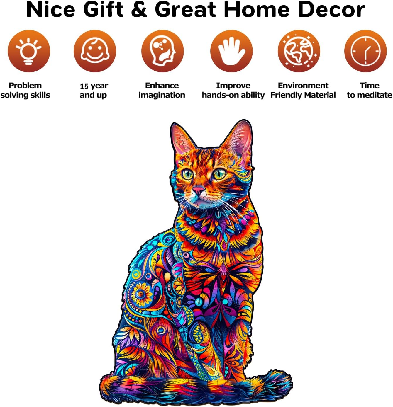 Jigfoxy Wooden Puzzle for Adults, Cat Wooden Jigsaw Puzzles for Adults, Unique Animal Shape Wood Cut Puzzles for Family Friend Puzzle Lovers(L-13.3 * 9in-175pcs)