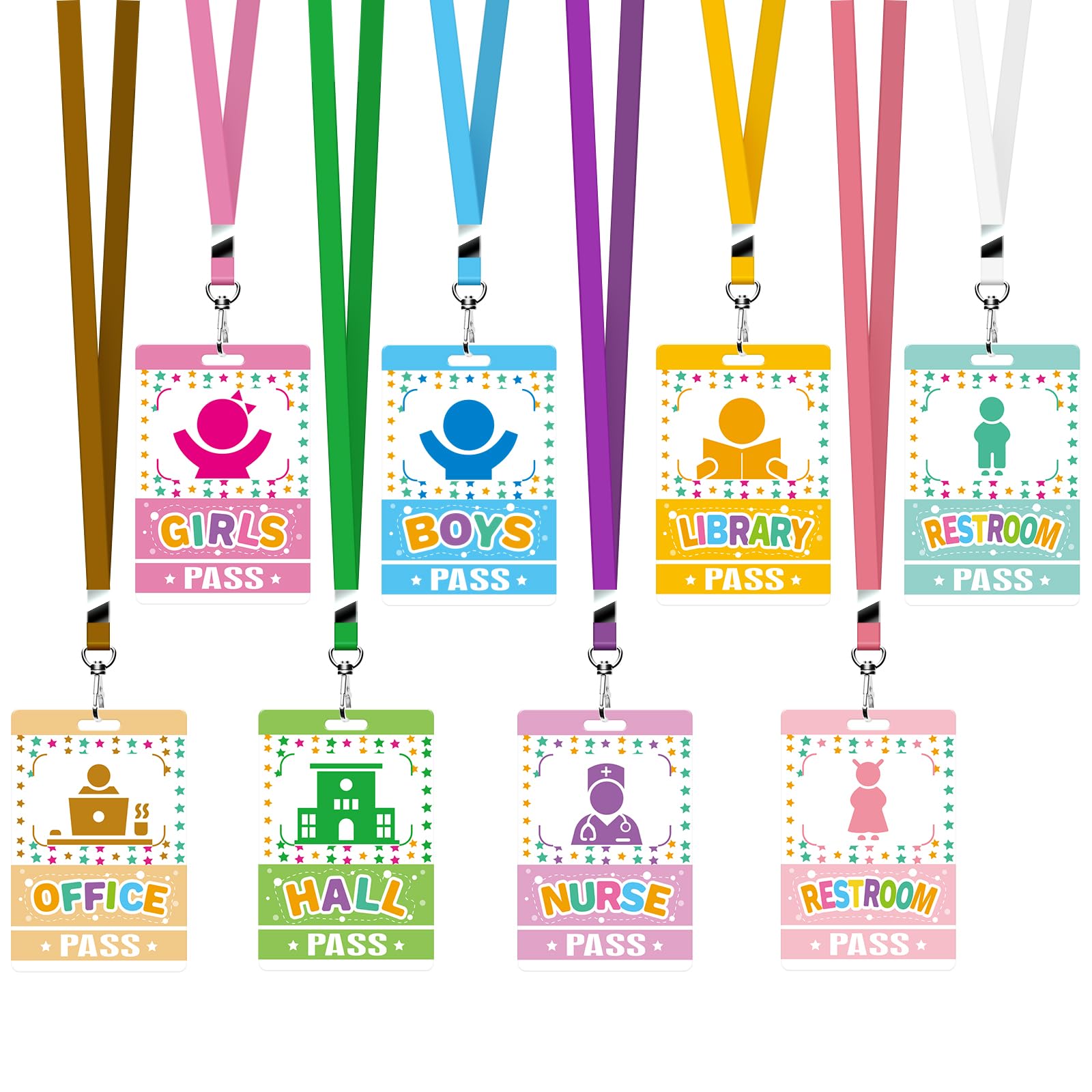 8 Sets Hall Pass Lanyards and School Passes Set