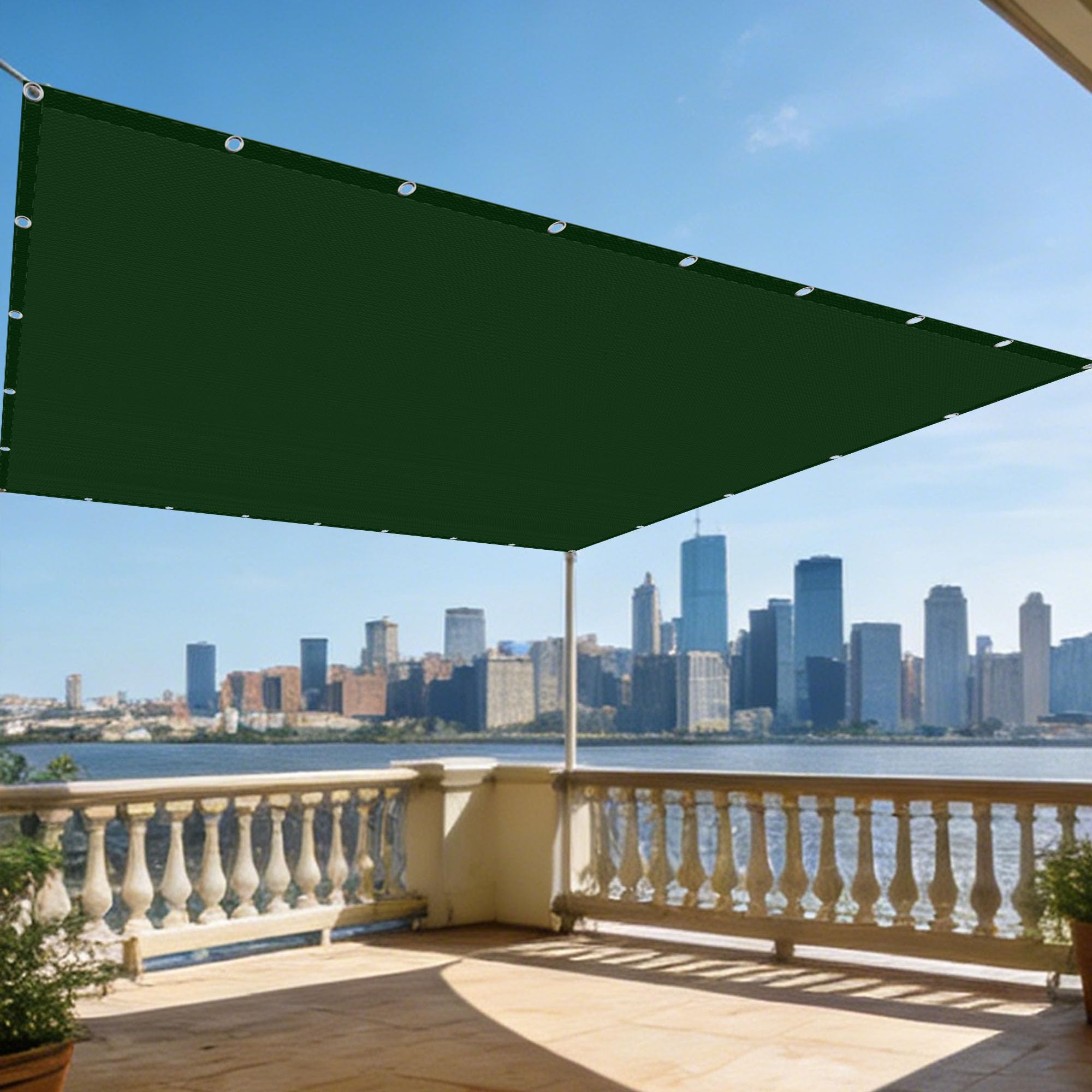 Voile d'ombrage 140x600 cm imperméable et anti-UV pour terrasse sable et vert