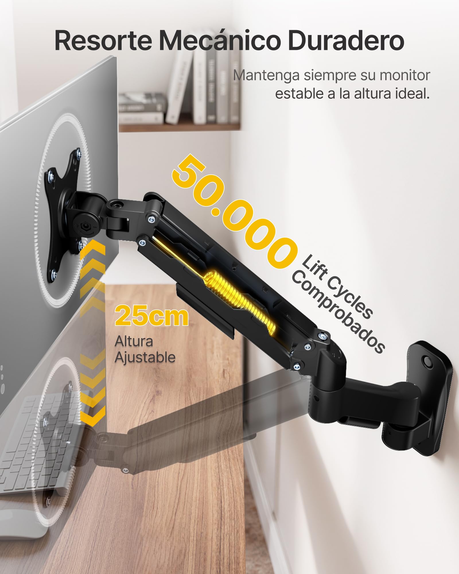 monTEK Soporte de pared para monitor individual para pantallas planas/curvadas de 17 a 32 pulgadas, soporta hasta 20 libras, brazo de monitor mecánico ajustable de movimiento completo, soporte de