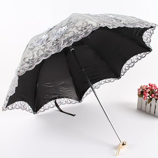 Amazon Co Jp Honeystore 日傘 折りたたみ 完全遮光 Uvカット率100 レース 刺繍 立体的な花柄 服 ファッション小物