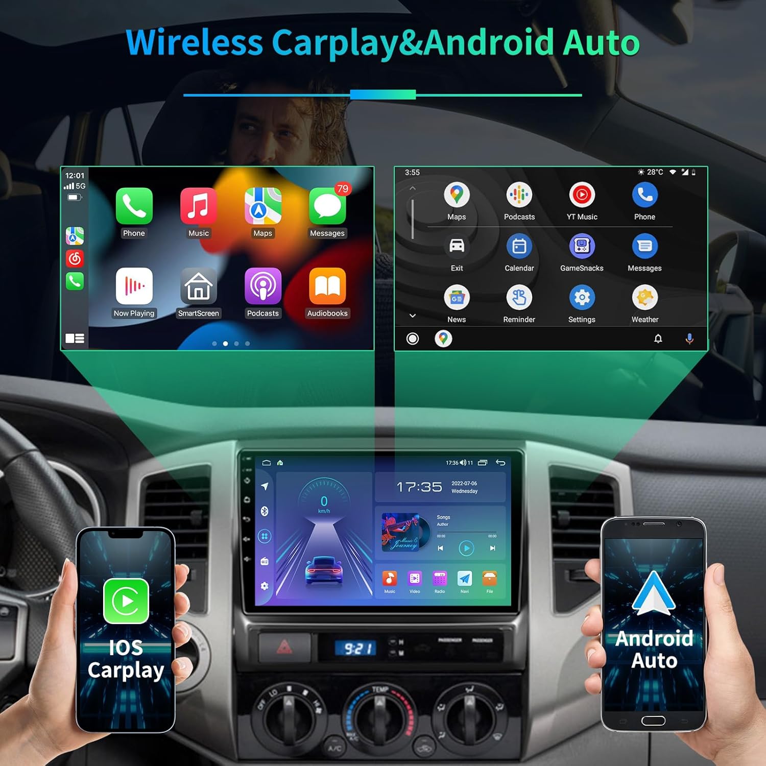 5GWiFi Upgrade 4GB+32GB Android13 Car Radio Stereo for Toyota Tacoma 2005-2015 Wireless CarPlay & Andriod Auto 9.2 Inch Touch Screen Android Car Radio with FM RDS GPS Navigation Bluetooth WiFi
