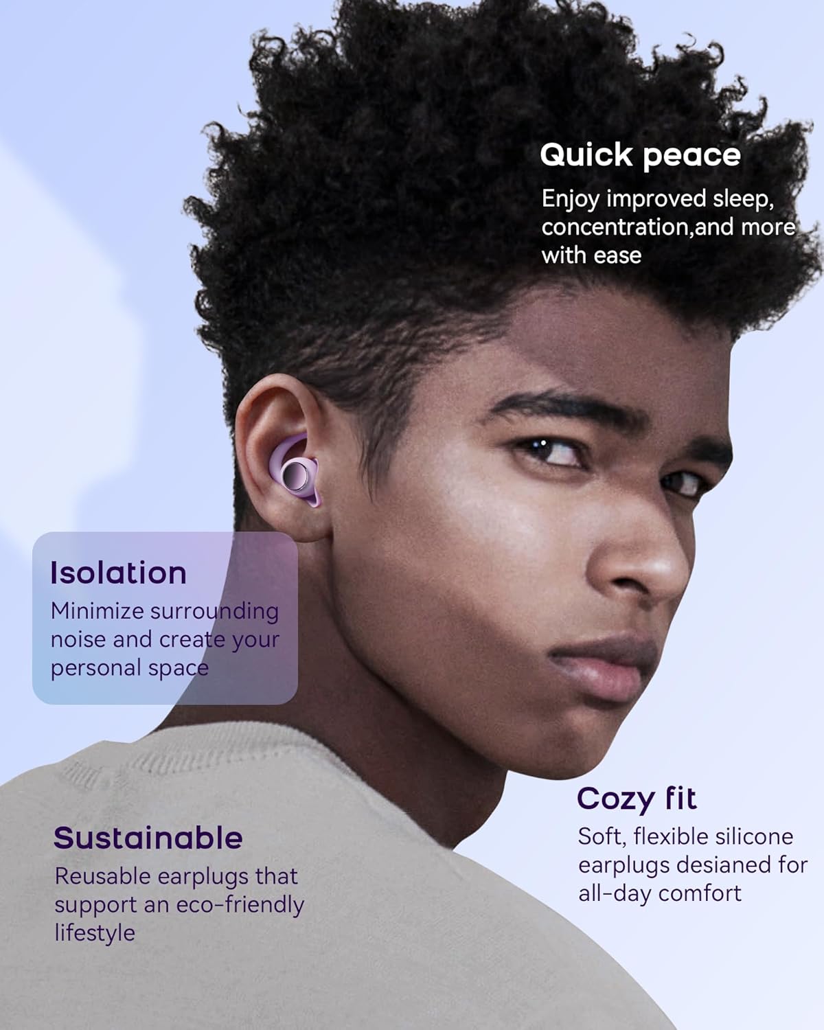 Reusable Silicone Ear Plugs for Sleeping, 30dB SNR, Noise Cancelling for Sleep, Concerts, Travel, Work, Study, 2 Pairs(Purple)