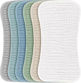Konssy Muslin Baby Burp Cloths Sets for Unisex- 6 Pack Large 100% Cotton Burping Clothes for Newborn, Baby Girls and Boys