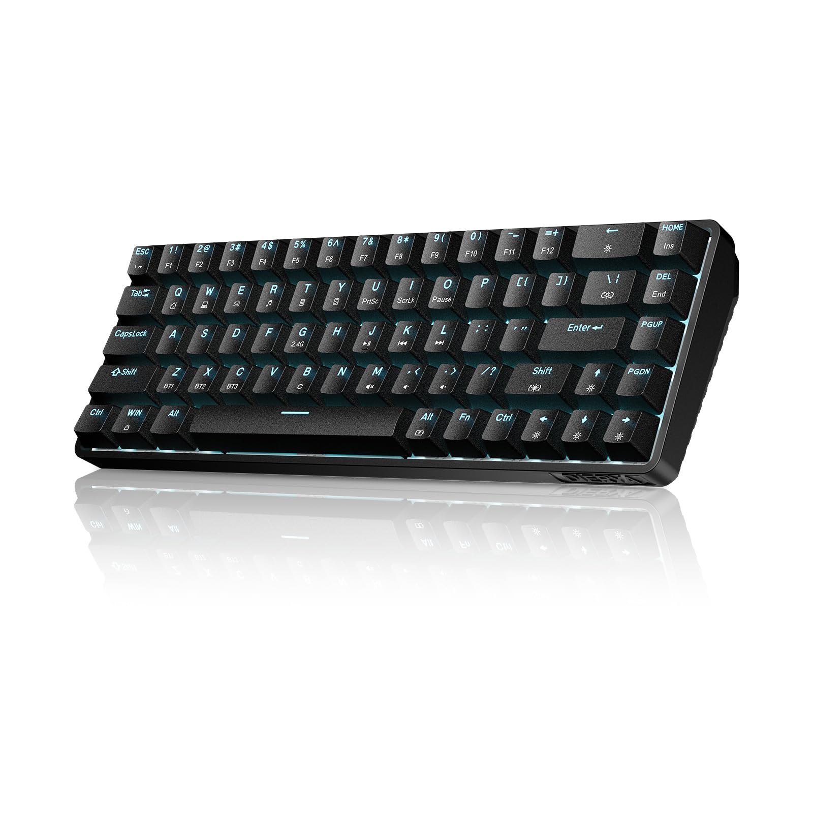 Dierya DK68 Tastiera Gaming Wireless,60% Tastiera Meccanica Bluetooth/2.4G/USB-C RGB,Interruttore Rosso,Double-Shot ABS Keycaps Compatibile con Win/Mac,Nero(Layout US,QWERTY)