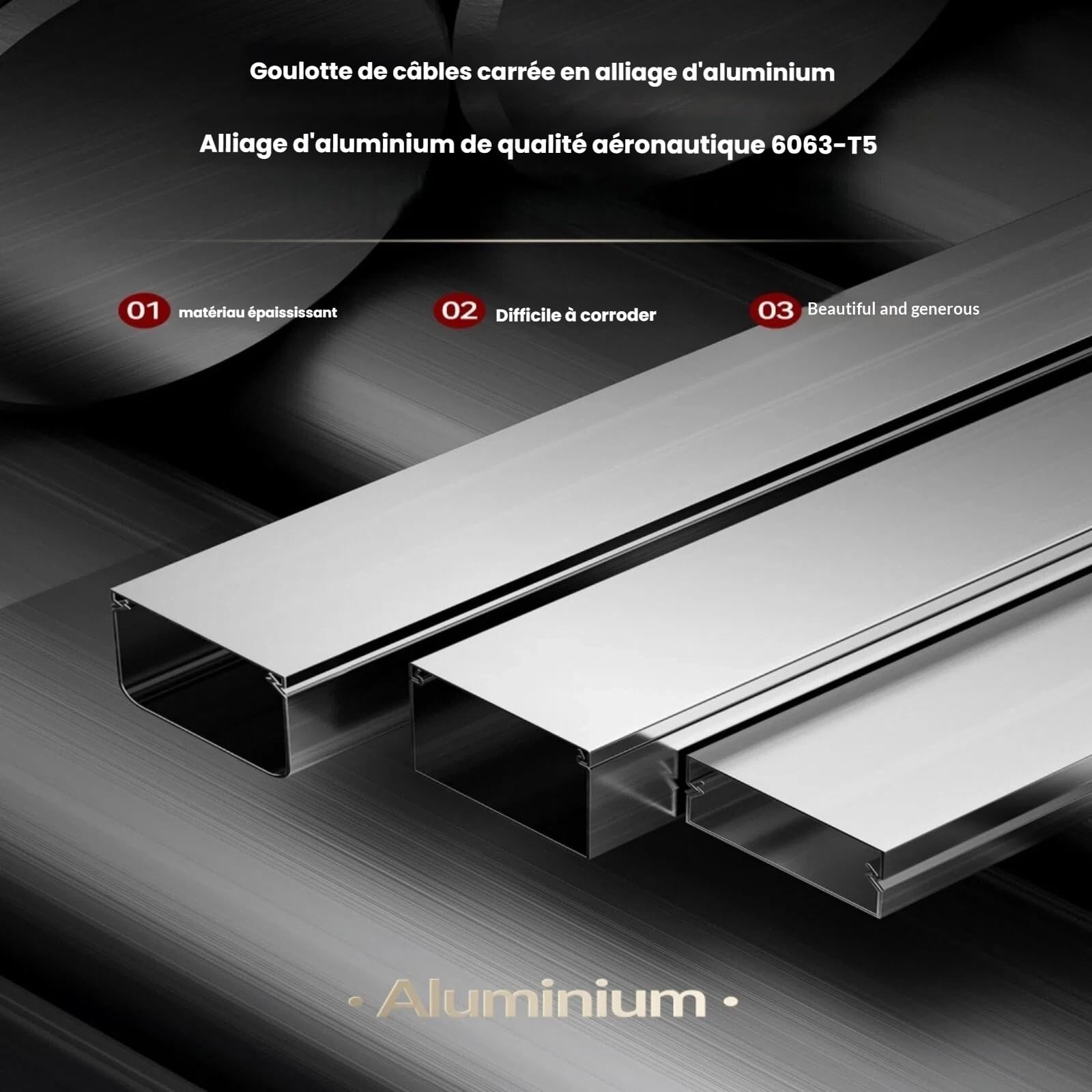 Goulotte Cache-Câbles en Aluminium Adhésive, Largeur Réglable 15-25 Mm, 100 Cm, Lot De 3, Passe-Câbles Résistant À La Corrosion, Gestion Et Protection des Câbles(White,25 * 25mm)