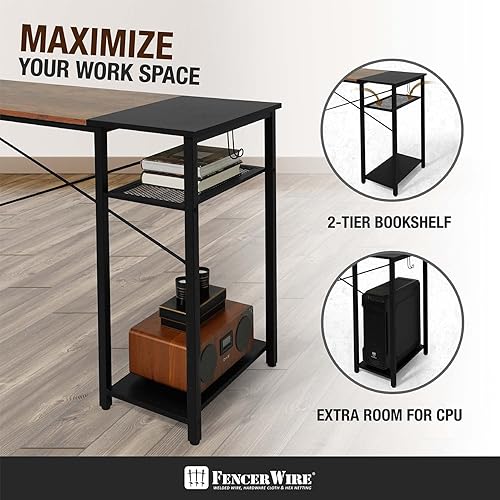 Miniatura 8 de Fencer Wire Escritorio para computadora de oficina en casa en forma de L de 59 pulgadas con estantes de almacenamiento de 2 niveles, escritorio de