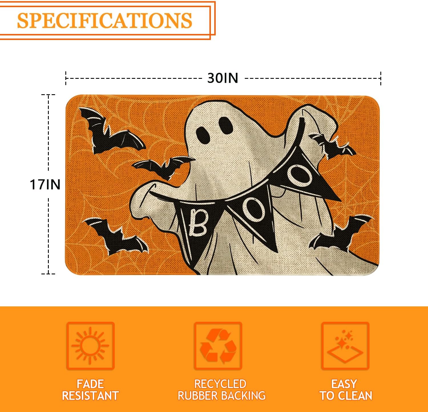 Halloween Boo Welcome Doormat 30x17 Inch Spooky Ghost Front Door Mat Indoor Outdoor Entrance Floor Mats Non-Slip Washable Seasonal Halloween Home Decor Rugs