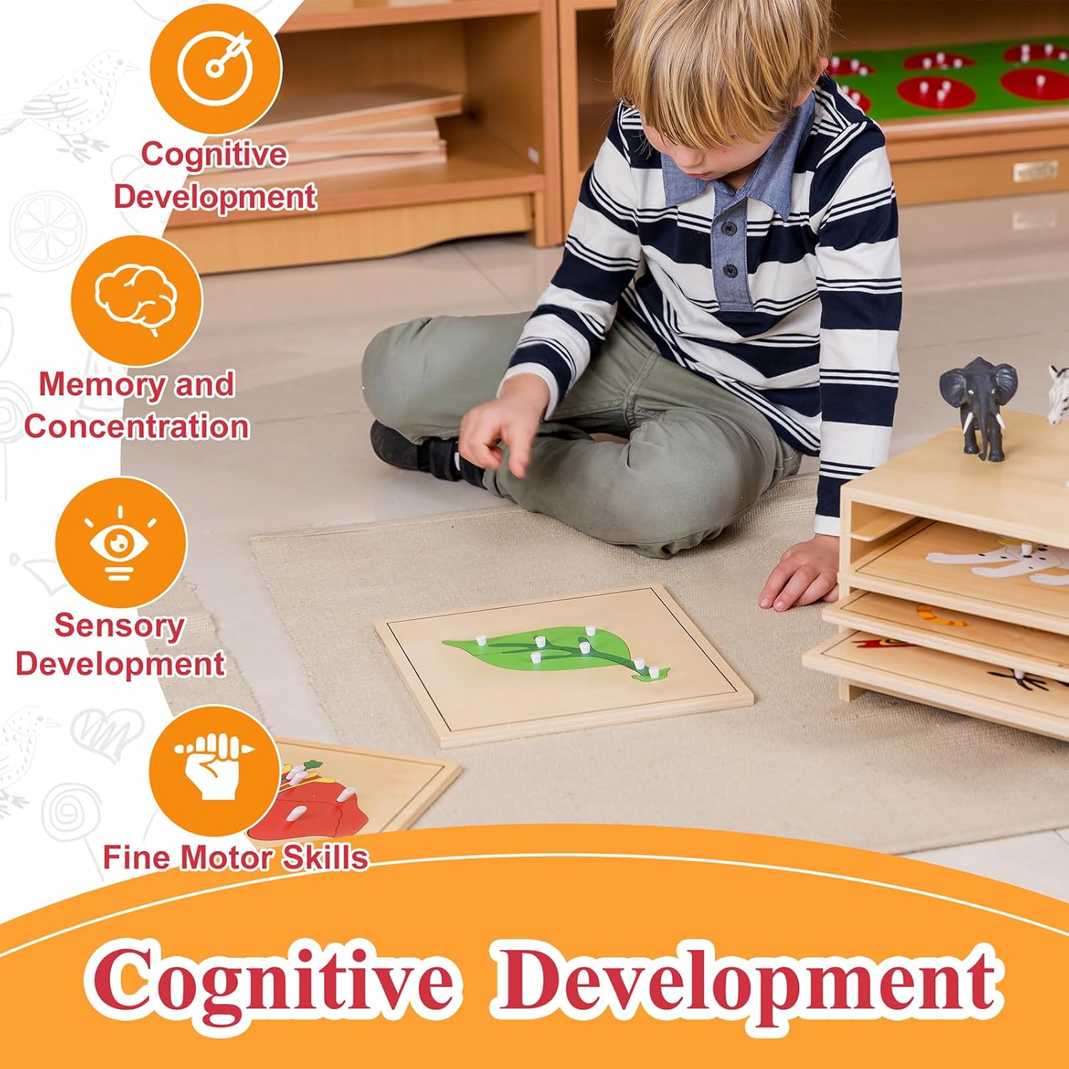 Montessori Nature Puzzle Set (Tree, Flower, Leaf, Root) – Wooden Preschool Learning Toys for Kids Ages 3-12 – Eco-Friendly Educational Materials for Toddler Classroom or Homeschool