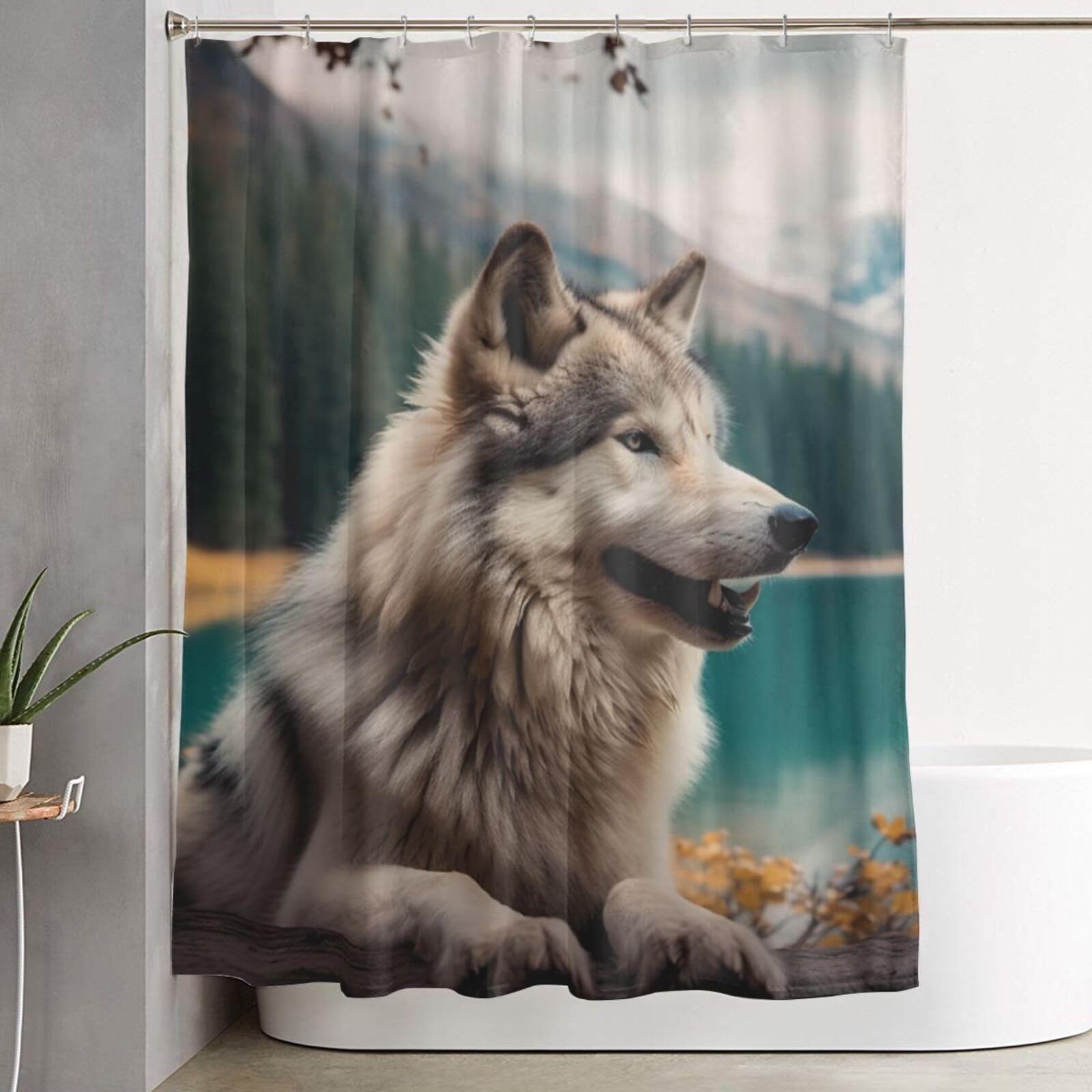 Rideau de douche loup imperméable 152x182 cm rideau de bain épais