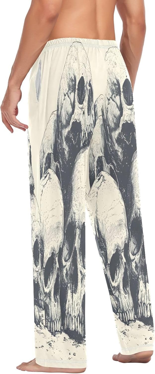 ALAZA Skull Head Vintage Men's Pajama Pants Men Cotton Pajama Bottoms with Pockets, S