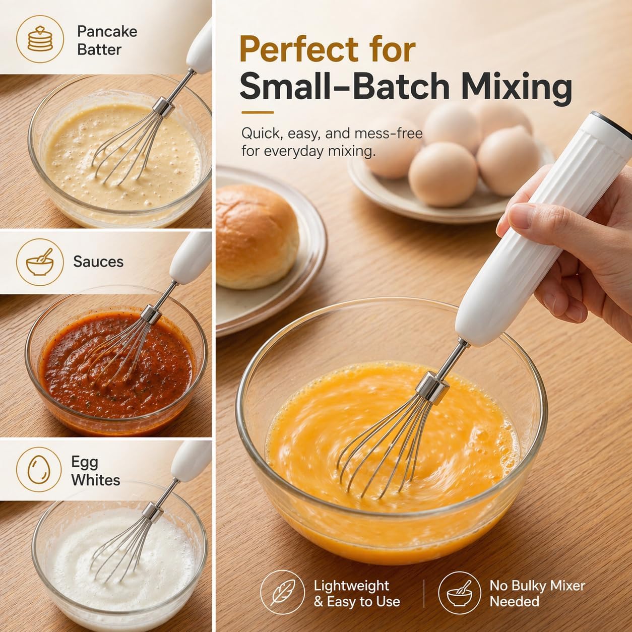Handheld Electric Egg Beater Whisk,2-Speed USB-C Rechargeable Portable Wireless Balloon Whisk for Eggs, Milkshake Cream, Butter, Baby Food Fruits, Sauces and Soup for Kitchen,Camping Baking - White