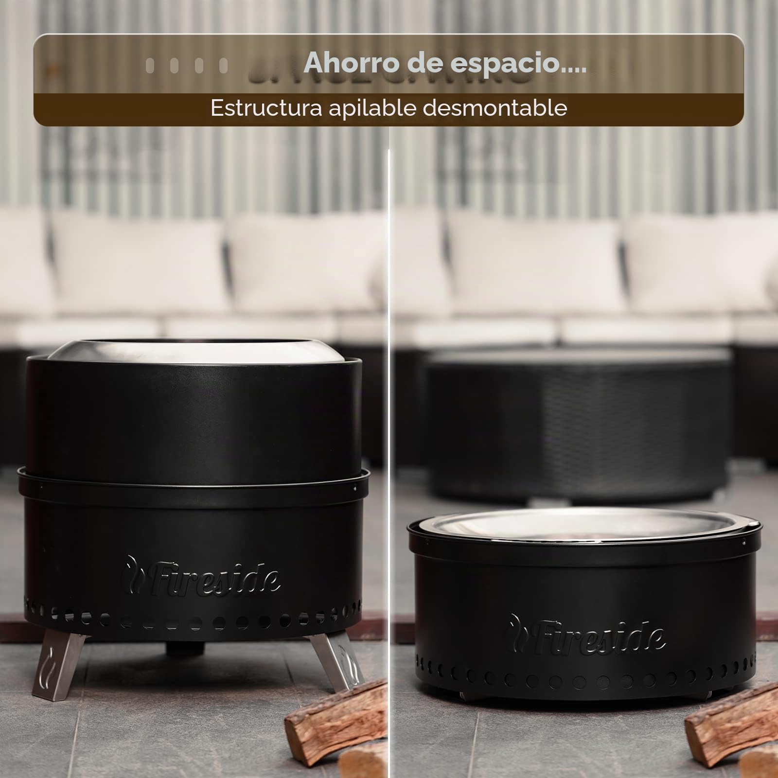 TURBRO Chimenea Libre de Humo de 48,3 cm para combustión de Madera al Aire Libre, Estufa portátil de Camping de Acero Inoxidable 304 con Soporte, Bandeja de Cenizas extraíble, Bolsa de Almacenamiento