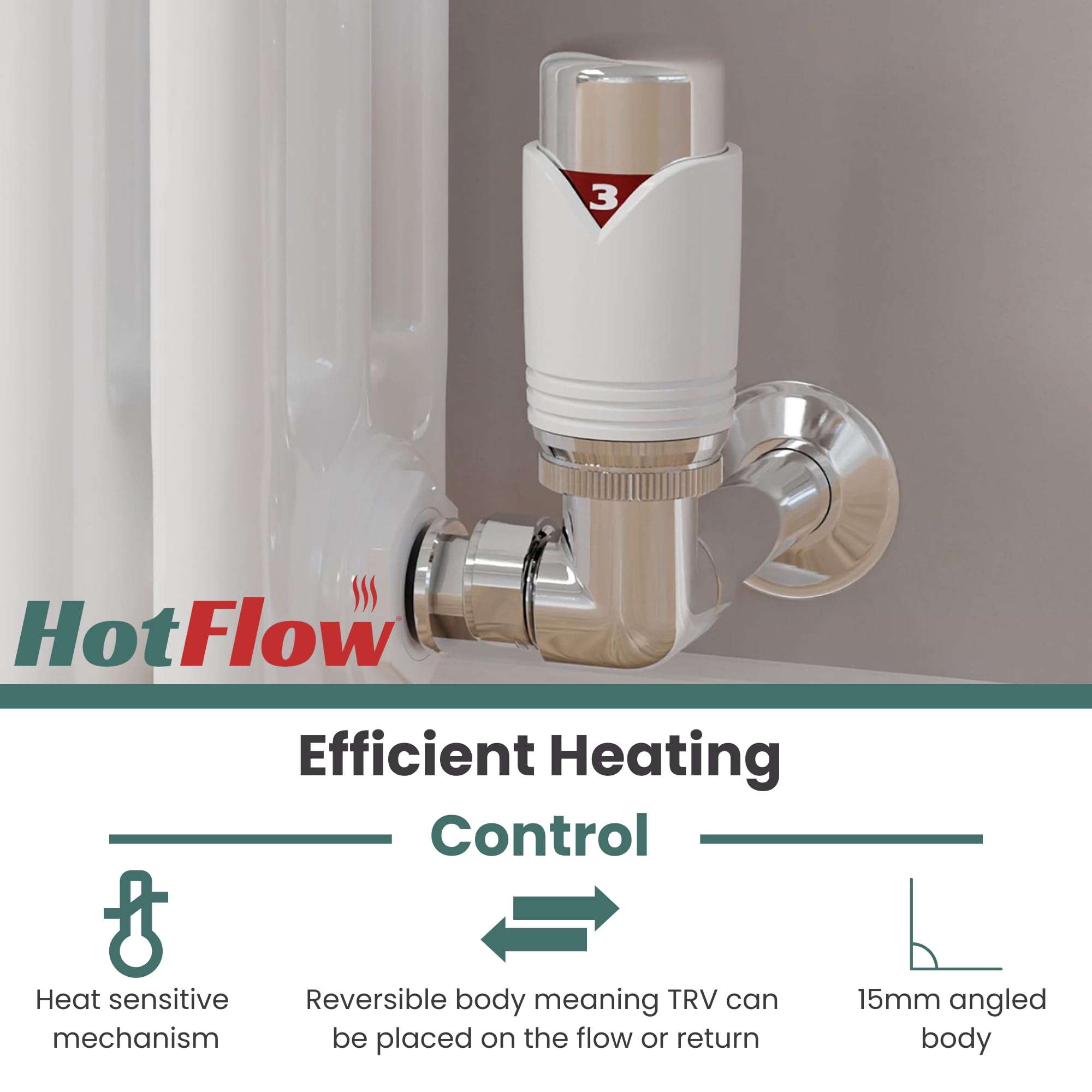Marella 3 Moderna Termostatica Termostatica Valvola Angolo TRV con Lock-Shield (Bianco)