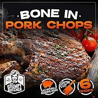 Vista 3 de Grumpy Butcher Premium - Chuletas de cerdo Heritage Duroc con hueso (4 unidades, 14 onzas cada una, 3.5 libras) - Carne de chuleta de cerdo gourmet