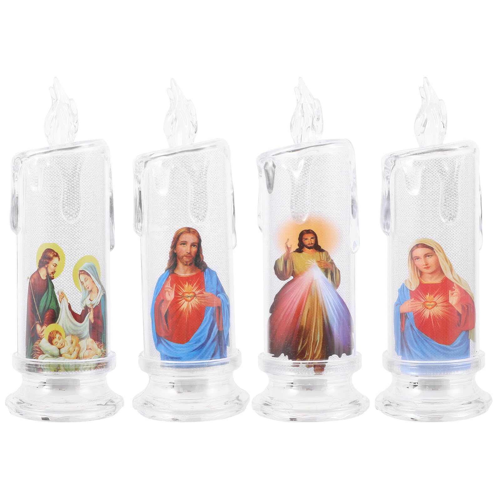 Beavorty Lampada a Candela LED a Batteria 4 Pezzi con Base, Decorazioni con Candele per Natale e Pasqua, Luci di Candela la Festa e Preghiera Religiosa, Candele Riutilizzabili