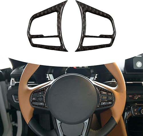 Agulier Compatible con cubierta de marco de botón de volante, fibra de carbono, panel de protección, adhesivo de marco de protección, accesorios