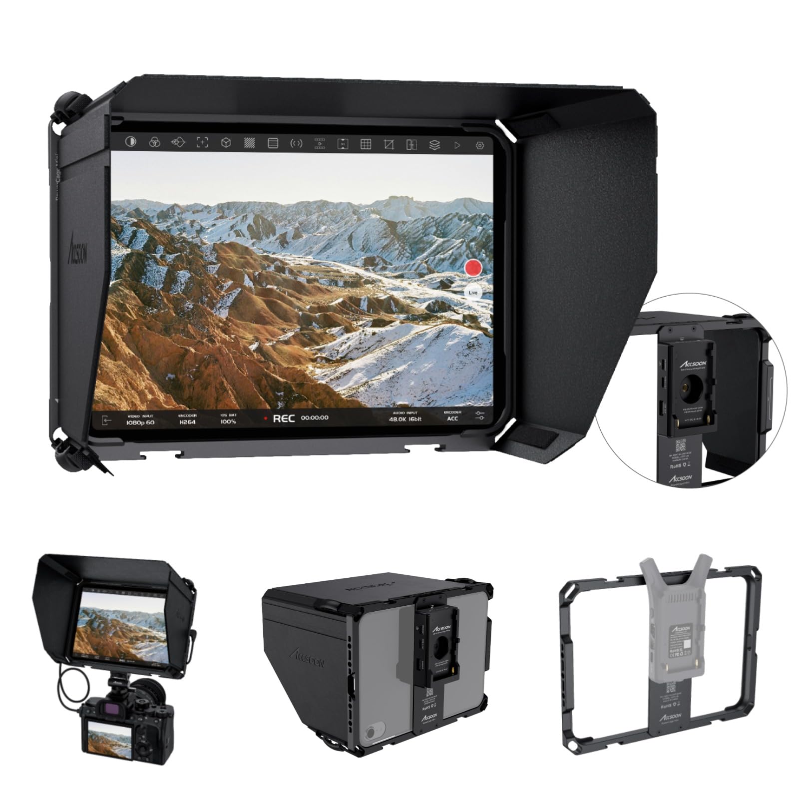 Accsoon PowerCage Mini iPad Cage 8.3inch for i.Pad Mini 6/7(A17 Pro) Tablet Cage with NP-F Battery Adapter Sunhood Protective iPad Case, Use with