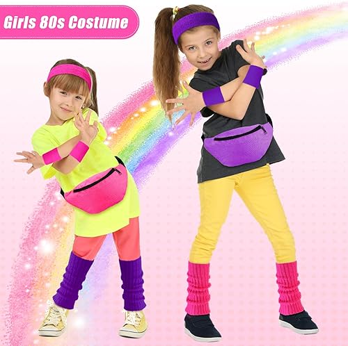 Miniatura 5 de Giegxin Juego de 2 calentadores de piernas de los años 80 para niñas y niños, calentadores de piernas de punto acanalado neón para fitness,