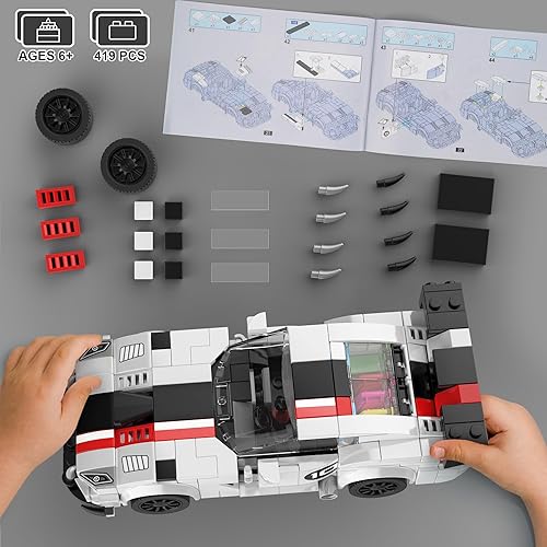 Miniatura 5 de Juego de bloques de construcción de autos de carreras para niños, kit de construcción de súper auto, ladrillos de bricolaje, modelo coleccionable de