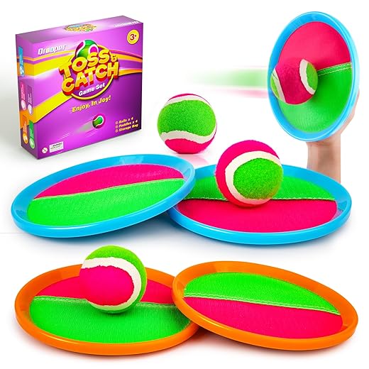 Qrooper Toss and Catch Ball Set Kids Toys, Beach Toys, Yard Games, Outdoor Toys for Kids Ages 3-12, Upgraded Camping Games Paddle Ball Games for Kids, Adults and Family, Ideal for Kids Gifts